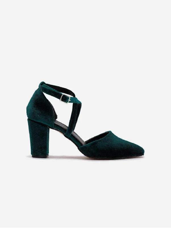 Sina Vegan Velvet Strappy Heels | Green---Affordable Strappy Platform Heels with Premium Quality