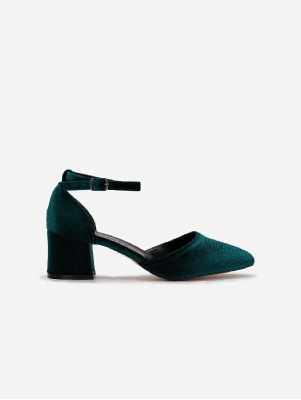 Dolly Vegan Velvet Strappy Heels | Green---Affordable Strappy Platform Heels with Premium Quality