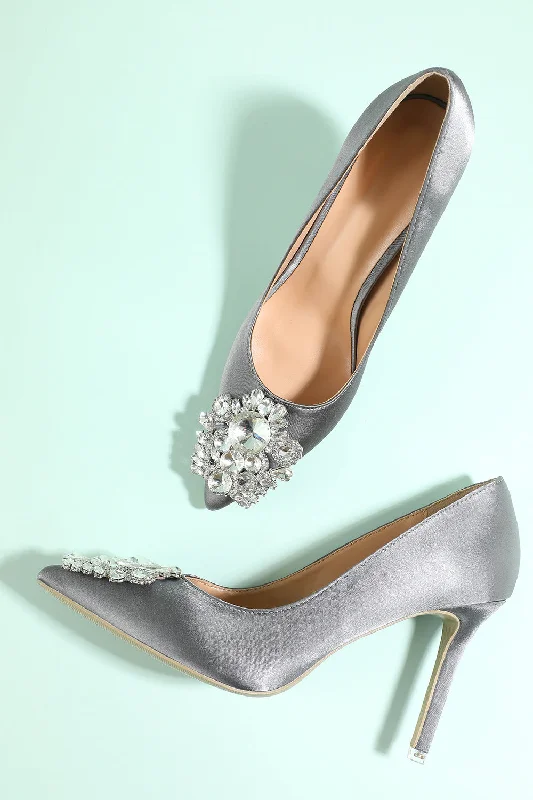 Affordable Rhinestone Pumps for a Dazzling Look---Grey Rhinestone Party Shoes