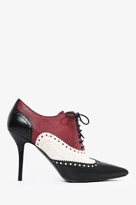 Stylish Lace Pumps for a Chic Look--Gucci Burgundy/Black Lace Up Pointed Brogue Heels Size 40 (As Is)