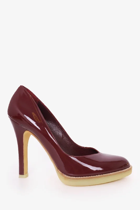 Sleek and Shiny Patent Pump Heels for a Polished Look--Gucci Burgundy Patent Leather Round Toe Pumps Size 9