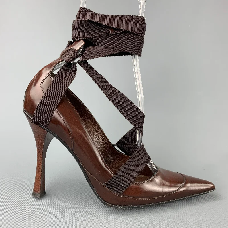 GUCCI by TOM FORD Size 6.5 Brown Leather Ribbon Strap Pumps---Comfortable Leather Pumps for Office and Everyday Wear