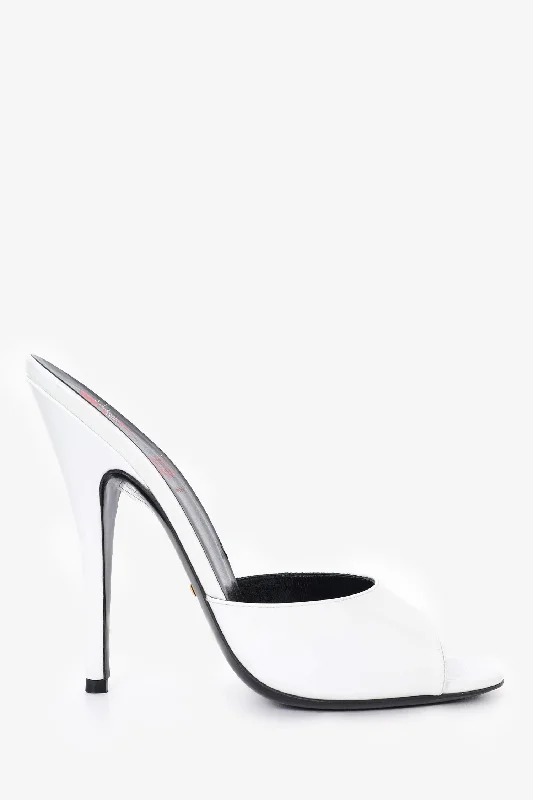 Sleek and Shiny Patent Pump Heels for a Polished Look--Gucci White Patent Leather Peep Toe Heels Size 40.5