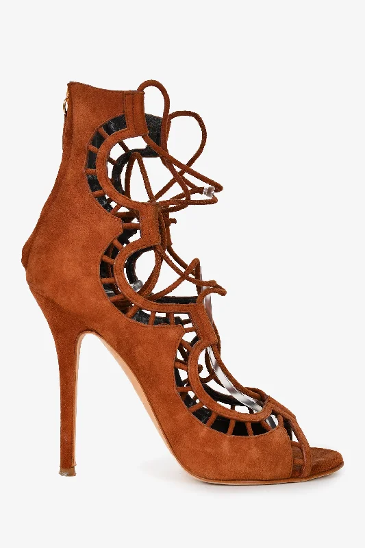 Affordable Suede Ankle Pumps for All-Day Wear--Guiseppe Zanotti Brown Suede Lace-Up Heels Size 36