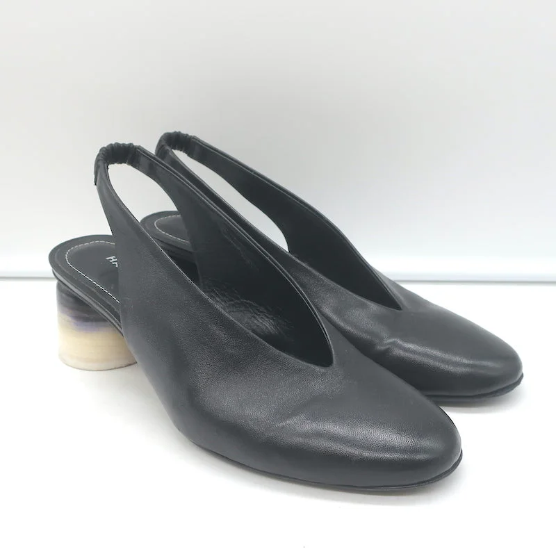 Halmanera Slingback Pumps Black Leather Size 38---Comfortable Leather Pumps for Office and Everyday Wear