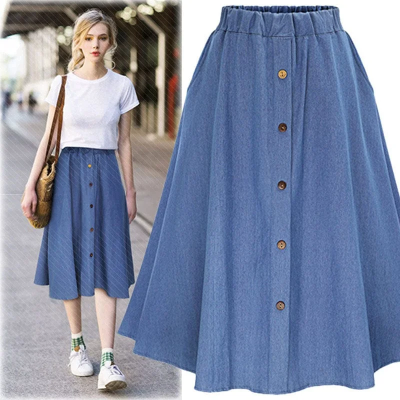Women's chic denim skirts for formal events -Hanna Pleated Denim Midi Skirt