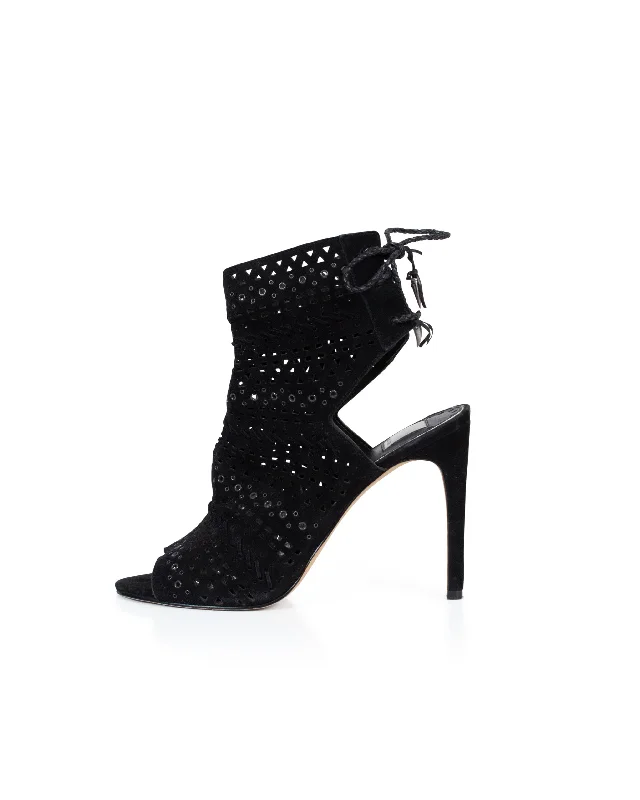 Affordable Suede Ankle Pumps for All-Day Wear--"Harmon" Black Suede Stiletto Heel