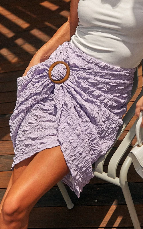 Women's denim skirts with pleats for added volume -Havana Wrap Midi Skirt - Textured Lilac Women's denim skirts with pleats for added volume -Havana Wrap Midi Skirt - Textured Lilac
