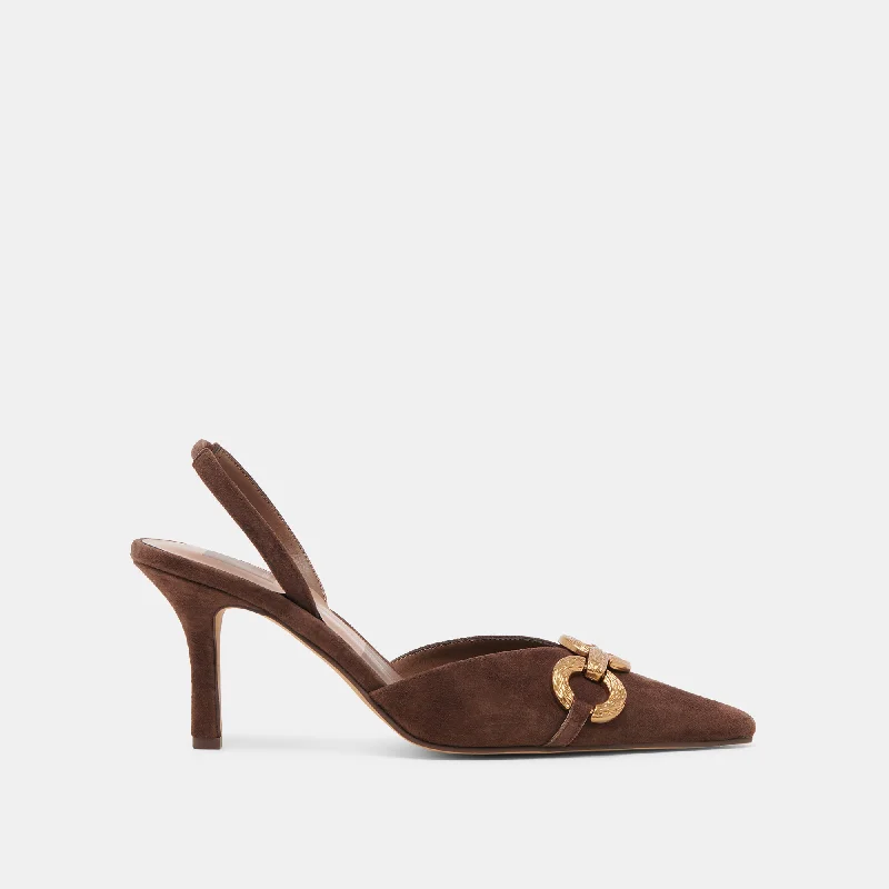 Affordable Suede Ankle Pumps for All-Day Wear--HAYLEE HEELS DK BROWN SUEDE