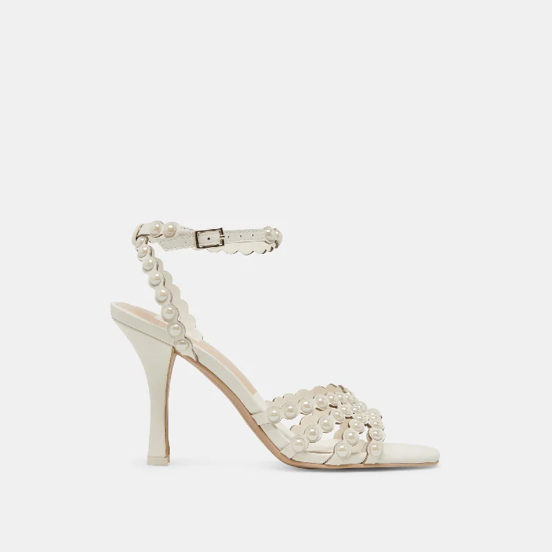 HELLEN PEARL HEELS WHITE LEATHER---Comfortable Leather Pumps for Office and Everyday Wear