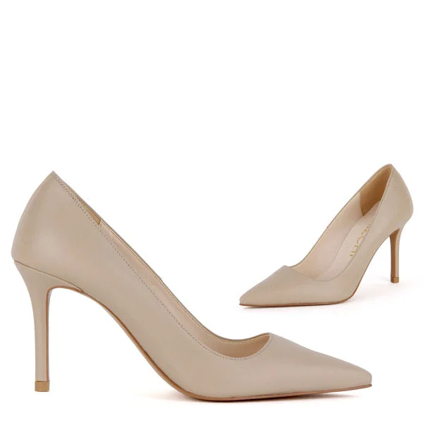 HEMERY - beige leather---Comfortable Leather Pumps for Office and Everyday Wear