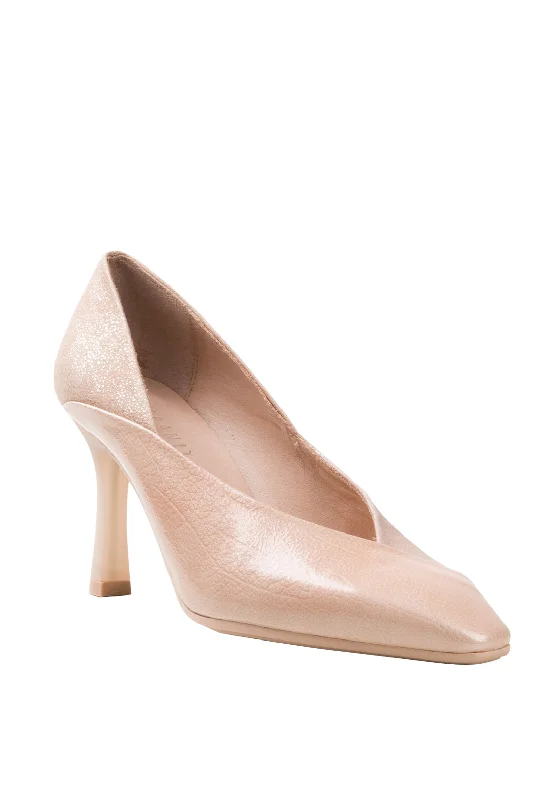 Trendy Chunky Heel Pumps for Casual Wear--Hispanitas High Cut Metallic Heel Shoes, Pink