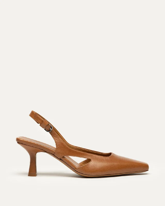 Fashionable Leather Slingback Pumps for Casual Wear--Holton Smooth Leather Slingback Heels