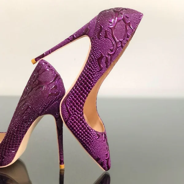 Versatile Dress Heels for Formal and Casual Wear---Hoslasen handmade high quality purple snake 4.5 inches thin heel pointy toe women shoes heel pumps women fashion heel shoes