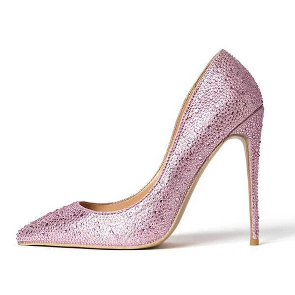 Affordable Rhinestone Pumps for a Dazzling Look---Hoslasenshoes custom pink rhinestones women fashion thin heel dress shoes women new pumps for party and wedding