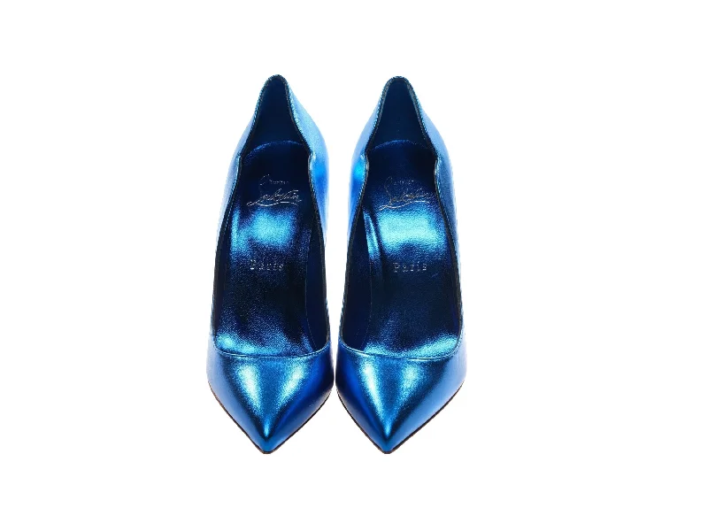 Sleek and Shiny Patent Pump Heels for a Polished Look--Hot Chick 100 Blue Mirrored Patent Leather High Heel Pumps