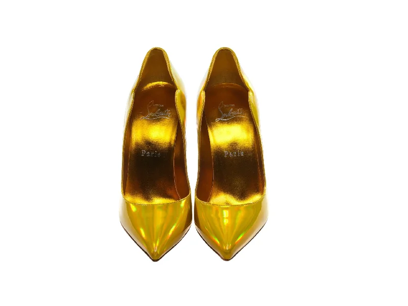 Sleek and Shiny Patent Pump Heels for a Polished Look--Hot Chick 100 Yellow Mirrored Patent Leather High Heel Pumps