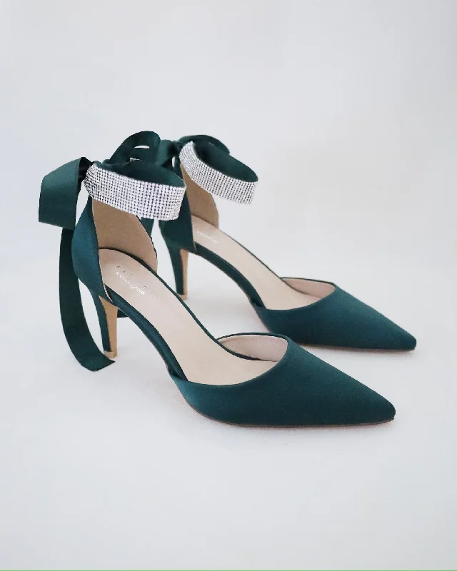 Satin Evening Heels with Rhinestones StrapAffordable Satin Heels with a Luxe Touch