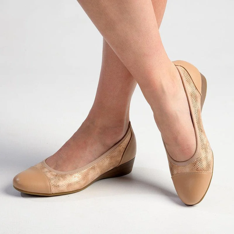 Stylish Platform Heels for Extra Height--Hush Puppies Rishelle Wedge - Rose Gold Reptile