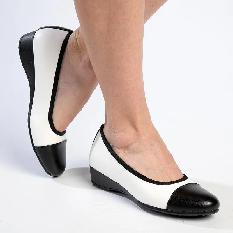 Stylish Platform Heels for Extra Height--Hush Puppies Two Tone Rishelle Wedge - White/Black