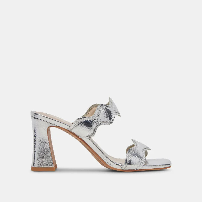 ILVA WIDE HEELS SILVER DISTRESSED LEATHER---Comfortable Leather Pumps for Office and Everyday Wear