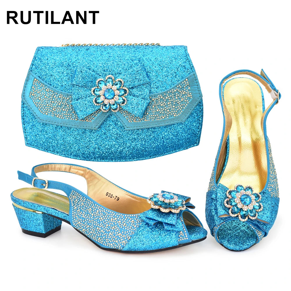 Italian Design Ladies Shoes with Matching Bag Set Nigerian for Party Crystal Decoration