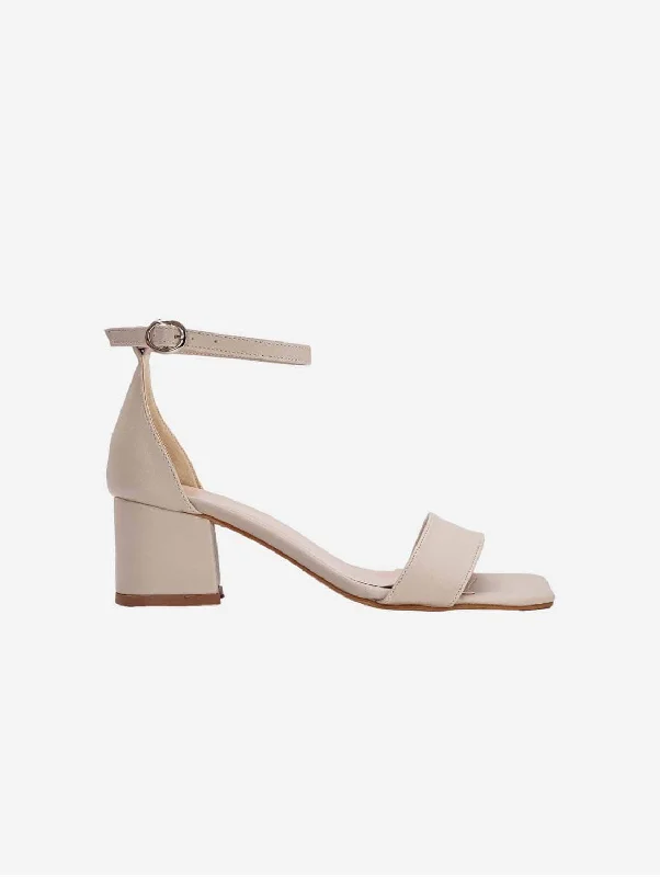 Iva Vegan Leather Low Heel | Beige---Comfortable Leather Pumps for Office and Everyday Wear