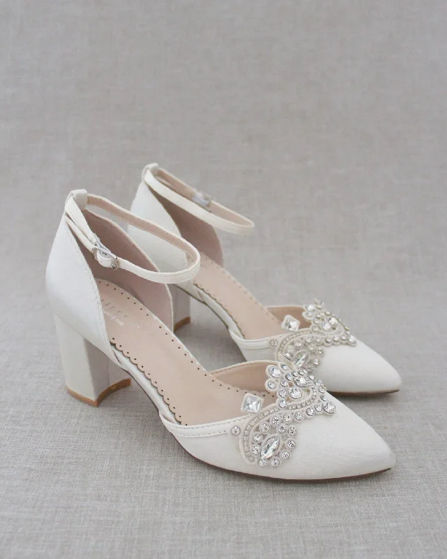 Trendy Chunky Heel Pumps for Casual Wear--Block Heel with Rhinestones Detail for Wedding