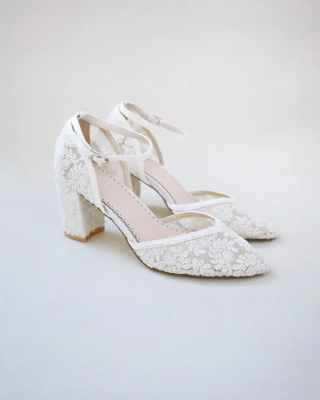 Trendy Chunky Heel Pumps for Casual Wear--Lace Block Heel For Weddings