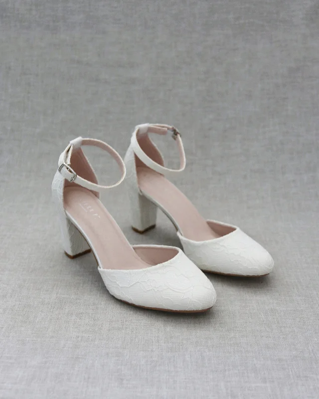 Stylish Ankle Strap Heels for Women--Lace Block Heel with Ankle Strap