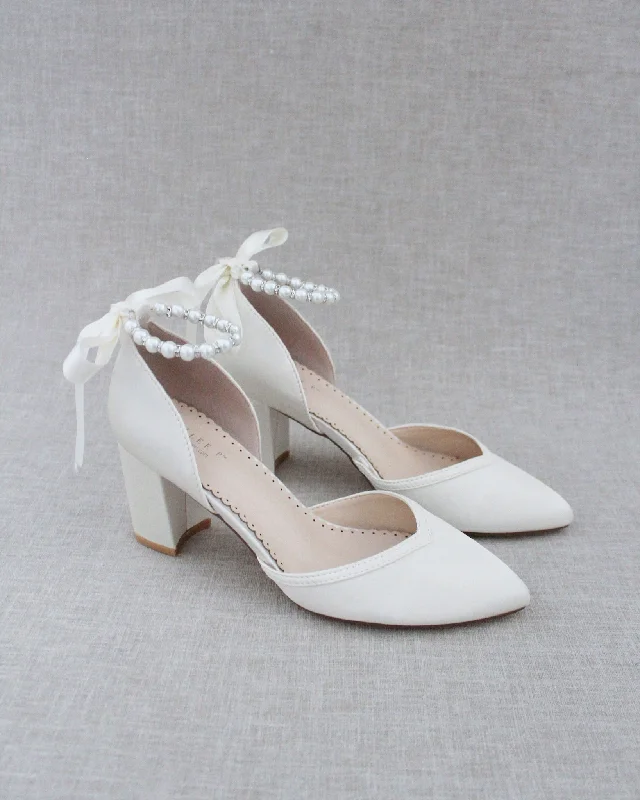 Stylish Ankle Strap Heels for Women--Pearl Ankle Strap Block Heel Wedding Shoes