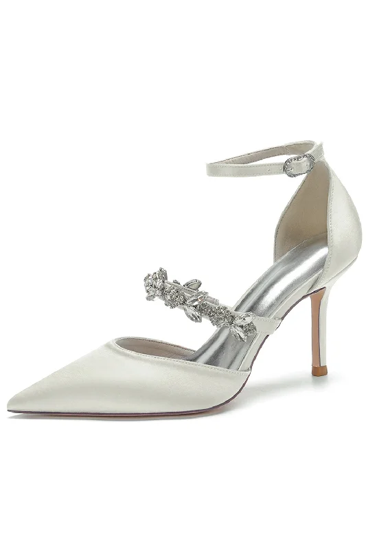 Affordable Rhinestone Pumps for a Dazzling Look---Ivory Rhinestone Pointed High Heels