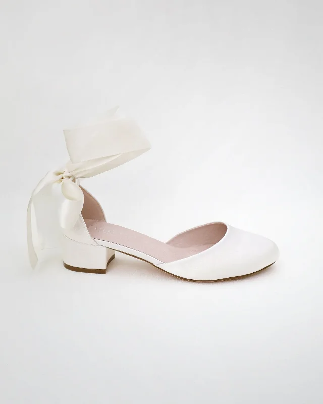 Round Toe Satin Block Heel with Wrapped Ribbon TieAffordable Satin Heels with a Luxe Touch