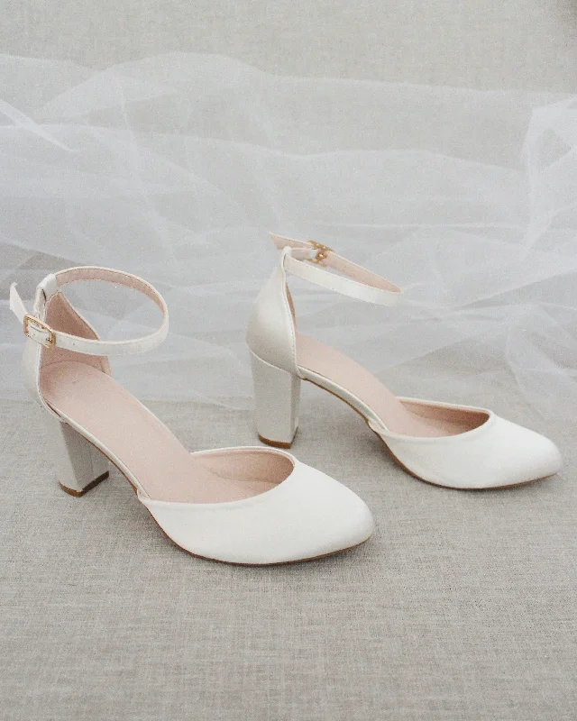 Stylish Ankle Strap Heels for Women--Satin Block Heel with Ankle Strap