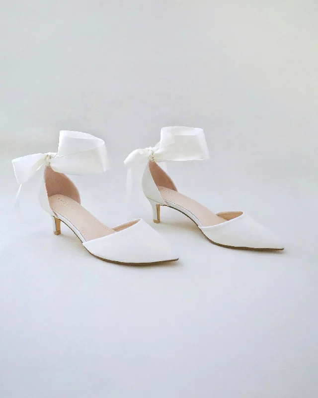 Satin Pointy Toe Low Heels with Wrapped Ankle TieAffordable Satin Heels with a Luxe Touch