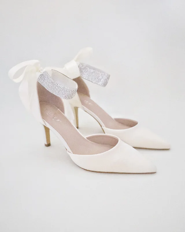 Satin Wedding Heels with Rhinestones StrapAffordable Satin Heels with a Luxe Touch