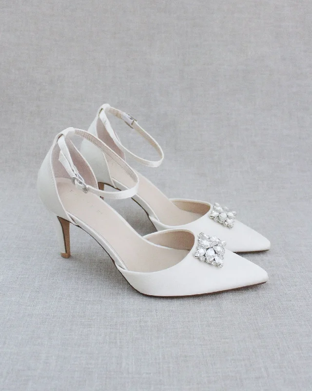 Versatile Heeled Sandals for Any Occasion---Wedding Heels with Rectangular Brooch