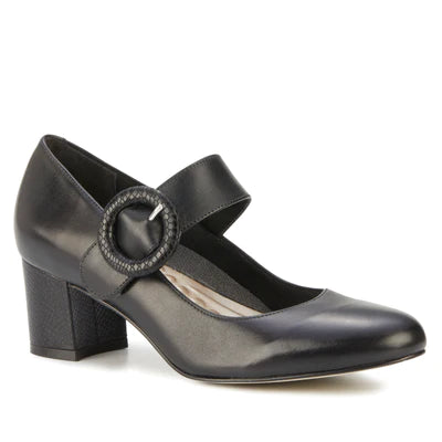 Jackie Pump: Black Leather with Snakeskin I Walking Cradle---Comfortable Leather Pumps for Office and Everyday Wear