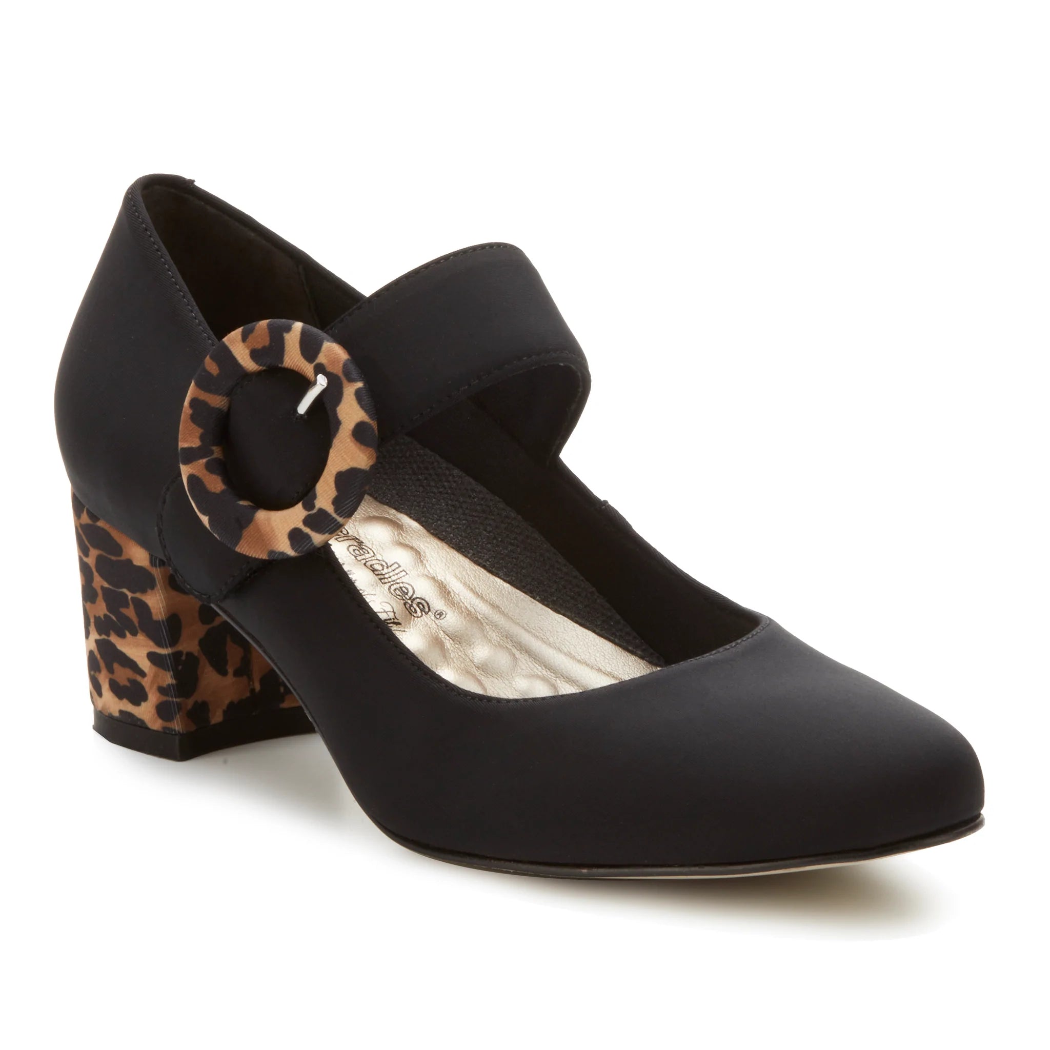 Versatile Heeled Sandals for Any Occasion---Jackie Pump: Black Micro Fabric and Leopard Print Micro Fabric  I Walking Cradle