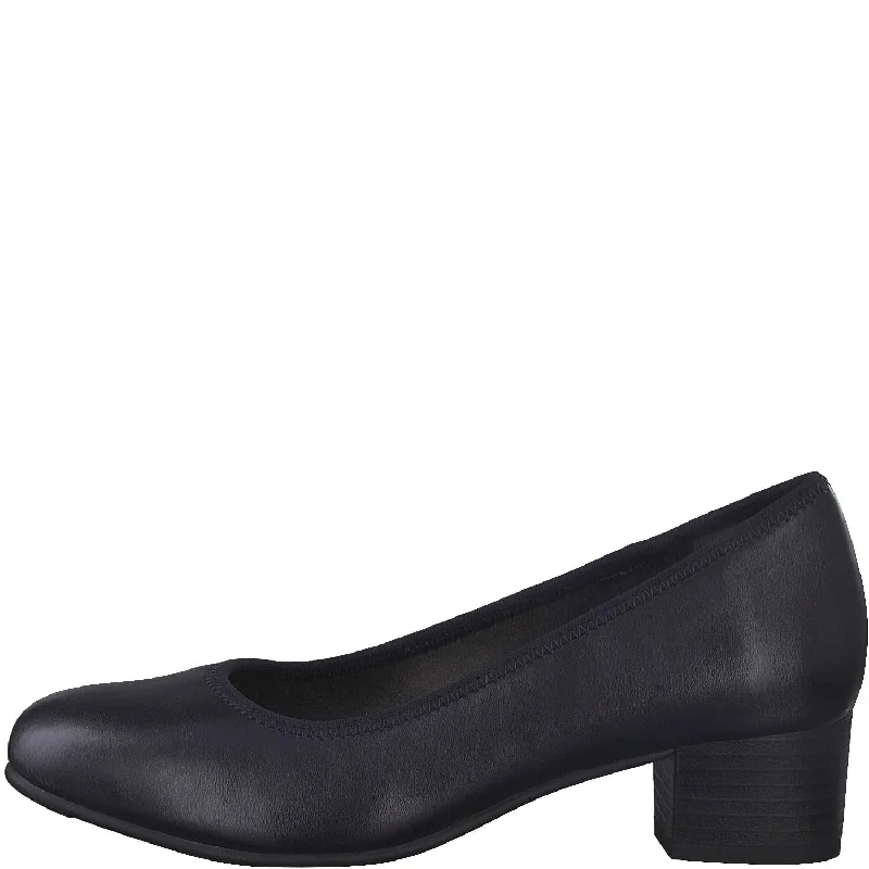 Trendy Chunky Heel Pumps for Casual Wear--Jana Low Block Heel in Deep Navy - Wide Fit