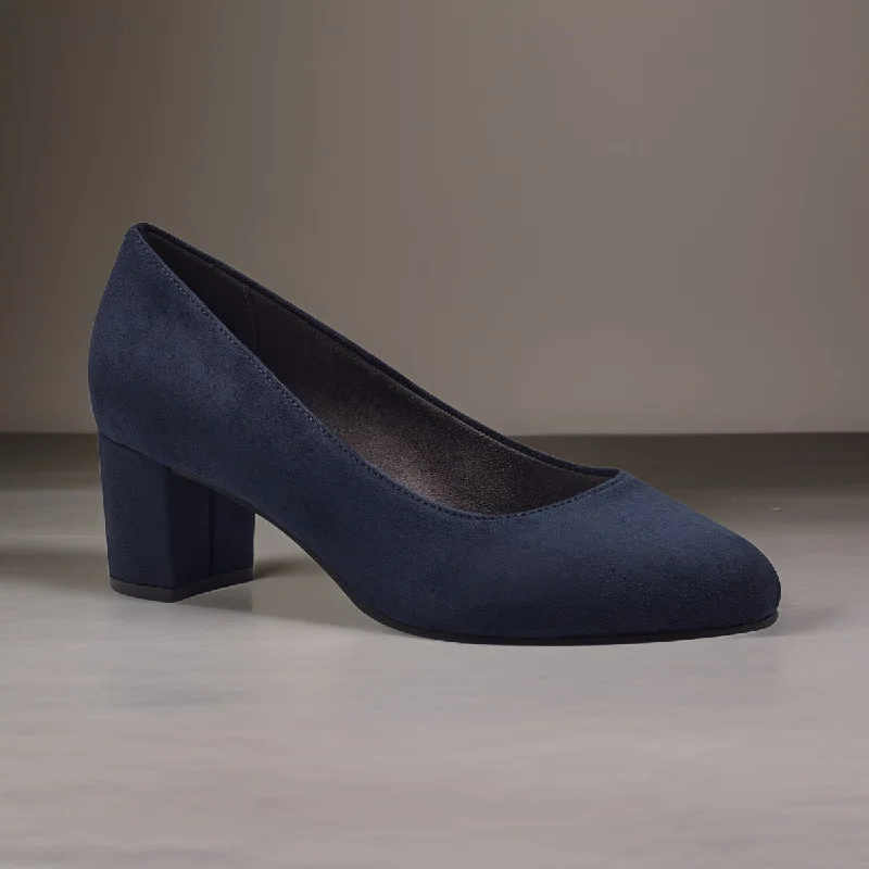 Trendy Chunky Heel Pumps for Casual Wear--Jana Navy Wide-Fit Block Heel Shoe: Stability and Comfort