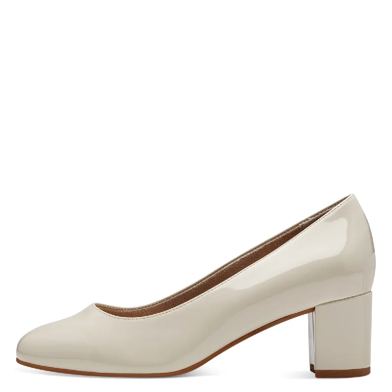 Trendy Chunky Heel Pumps for Casual Wear--Jana Wide Fitting Court Shoe with Block Heel in Cream