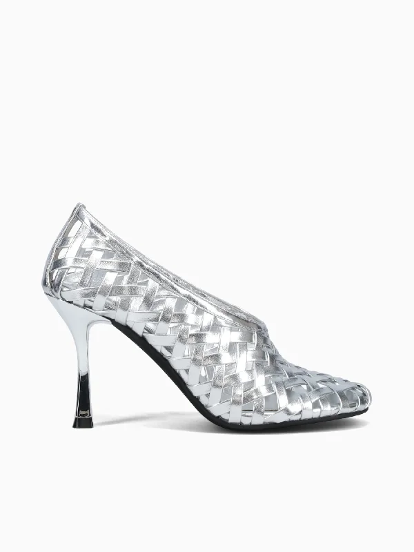 Stiletto Heel Pumps with Perfect Fit--Encagedh Silver-Fashionable & Classic