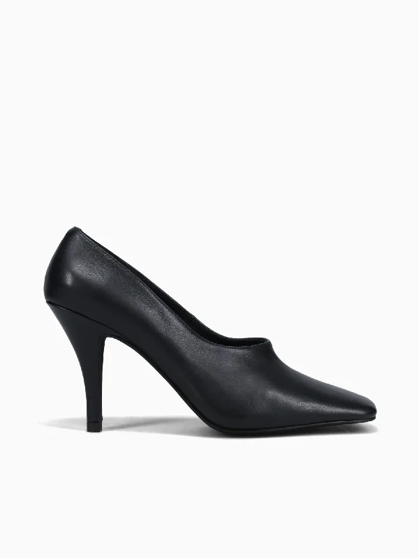 Natalya Black Leather---Comfortable Leather Pumps for Office and Everyday Wear