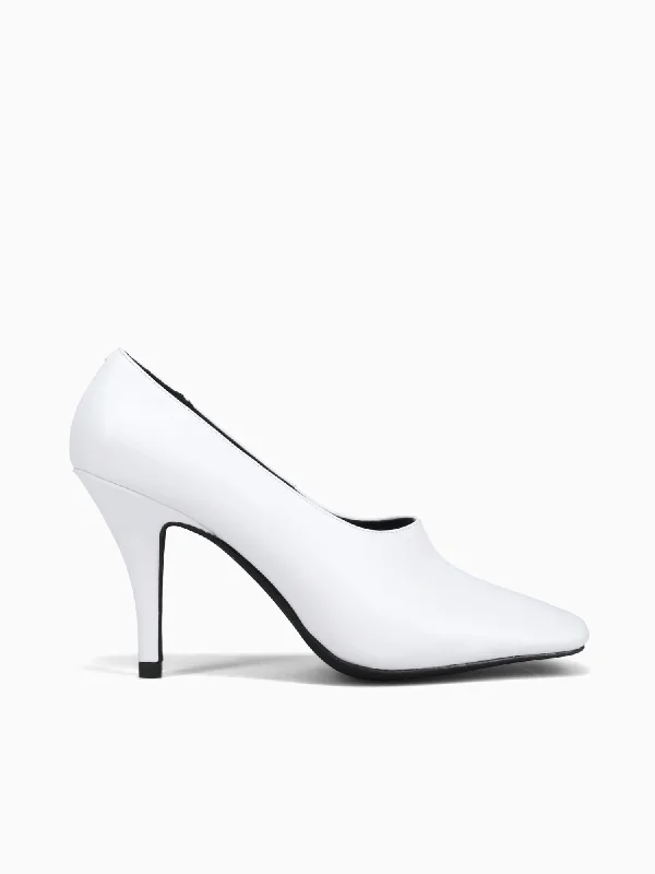 Natalya White Leather---Comfortable Leather Pumps for Office and Everyday Wear