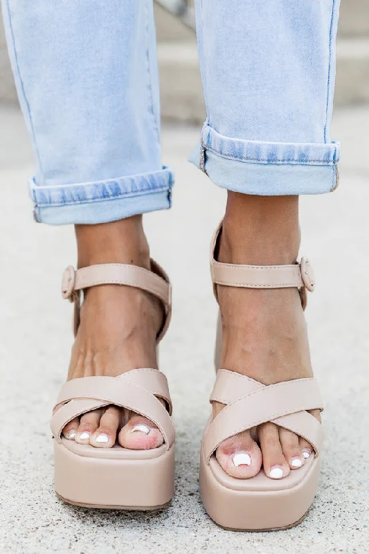 Versatile Heeled Sandals for Any Occasion---Jenni Nude Criss Cross Heel FINAL SALE