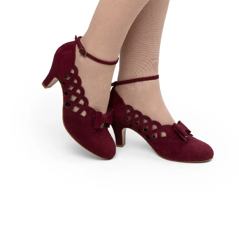 Affordable Suede Ankle Pumps for All-Day Wear--Jessie Vintage Pumps Wide (Wine Suede)