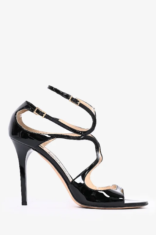 Sleek and Shiny Patent Pump Heels for a Polished Look--Jimmy Choo Black Patent Leather Strappy Heels Size 40