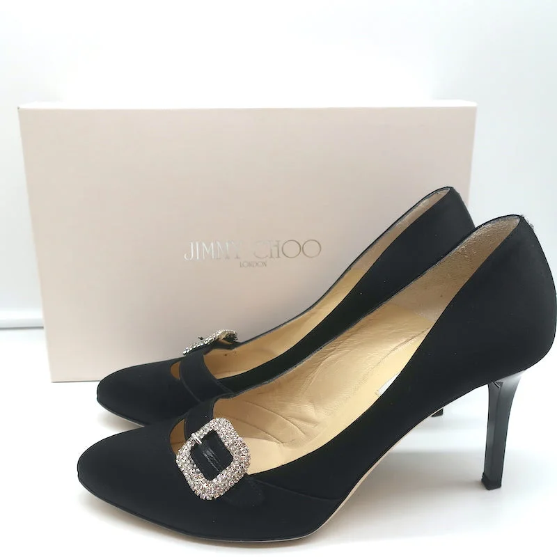 Jimmy Choo Crystal Buckle Pumps Pavel Black Satin Size 38Affordable Satin Heels with a Luxe Touch