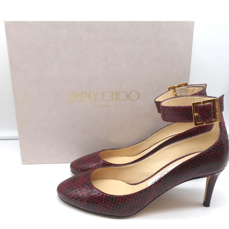 Stylish Ankle Strap Heels for Women--Jimmy Choo Helena 65 Pumps Bordeaux Elaphe Snakeskin Size 37 Ankle Strap Heels